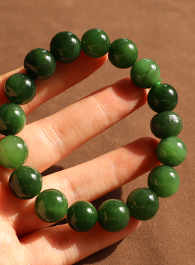 俄罗斯料菠菜绿碧玉12mm圆珠手串