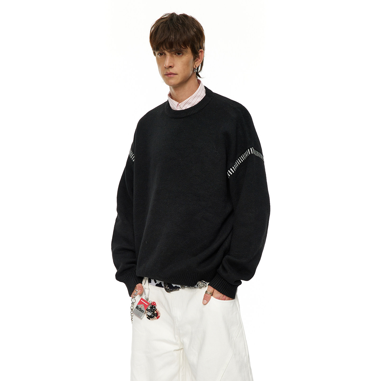 男道美式套头毛衣男秋冬季圆领宽松保暖毛衣简约纯色情侣款针织衫,淘宝优惠券,粉丝福利购,淘宝优惠卷