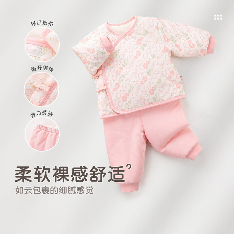 【商场同款】拉比童装套装2025新款春季男女童80g夹棉斜衿服套装