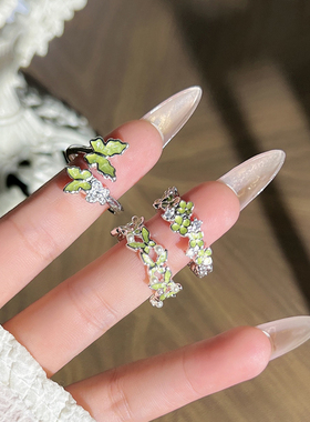 夏季清新苹果绿珐琅蝴蝶花朵开口戒指女时尚个性甜美气质小众指环