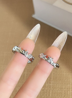 思念秘语极简不规则肌理雪花情侣对戒小众设计感冷淡风指环配饰潮