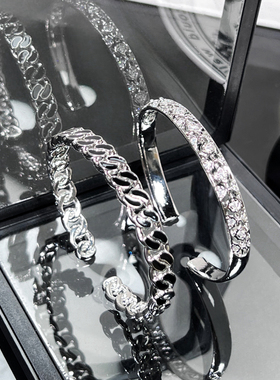 潮酷中性风链条双扣黑色滴釉手镯女气质时尚个性小众朋克情侣手环