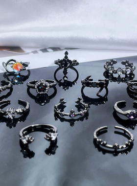 土星暗黑简约甜酷时尚开口戒指女ins冷淡风朋克个性精致叠戴指环