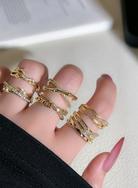 小众设计感多层交叉线条拉丝复古开口戒指女轻奢简约气质时尚指环