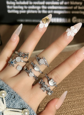 简约通勤白月光石少女轻奢混搭开口戒指小众设计感甜酷时尚食指戒