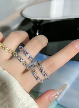 新款高级感彩色锆石交叉万花筒时尚戒指女跨境爆款简约气质食指戒