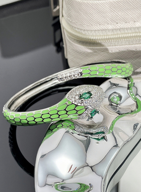 欧美霸气蛇头手镯绿色珐琅小众异域蛇形潮酷ins风个性手环高级感