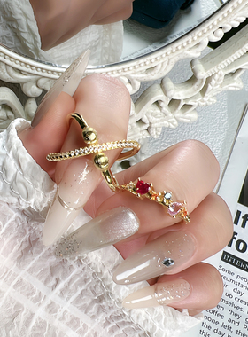 金色环绕线条排钻星球拉丝戒指女小众设计创意彩钻个性时尚指环潮