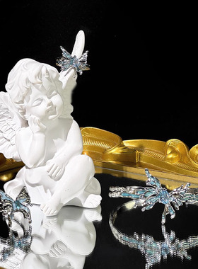 海蓝色滴釉蝴蝶手镯小众设计不规则肌理个性时尚ins戒指手环套装