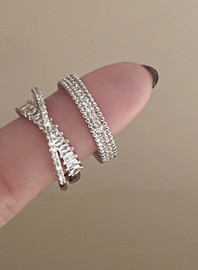 法式精致高级感交叉锆石戒指轻奢小众设计气质简约无名指开口指环