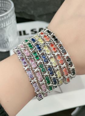 轻奢甜酷锆石交叉时尚手镯女ins冷淡风不规则气质简约手环配饰潮