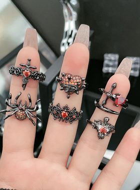 欧美暗黑禁忌玫瑰十字架开口戒指女小众高级感个性肌理时尚指环潮