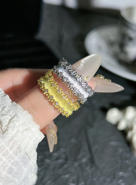 复古宫廷风镂空蕾丝花边拉丝镶钻戒指女个性百搭无性别风情侣指环