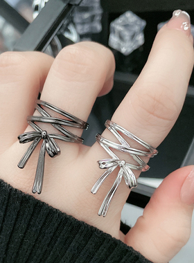 芭蕾少女双层蝴蝶结丝带开口戒指女小众设计独特简约甜酷个性指环