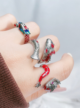 复古个性龙形不规则开口戒指女高级感气质潮酷时尚百搭精致食指戒