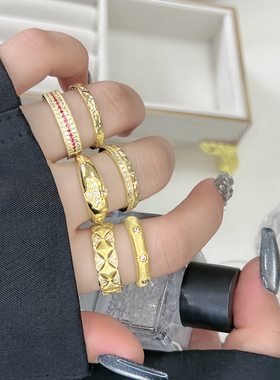 意大利工艺拉丝时尚菱格戒指女可调节褶皱肌理精致轻奢高级感指环