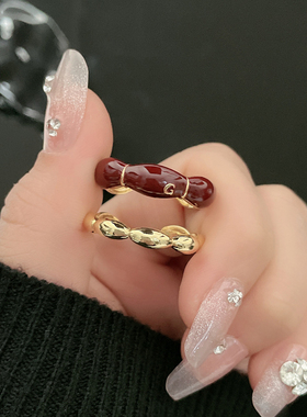 复古红色滴釉新款开口戒指女小众设计感冷淡风食指戒复古港风指环