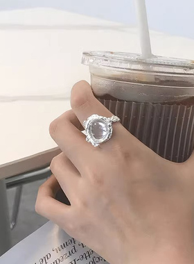 轻奢小众复古镶嵌开口戒指女锡箔ins冷淡风质感个性时尚气质指环