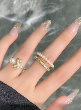 织梦画卷双层珍珠璀璨锆石戒指女小众设计感轻奢复古精致时尚指环