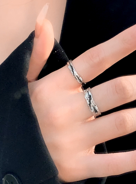 黑色滴釉素圈开口戒指小众设计情侣对戒冷淡风潮个性简约尾戒指环