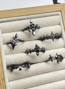 欧美朋克暗黑风十字架个性小众戒指女无性别风百搭时尚情侣指环潮