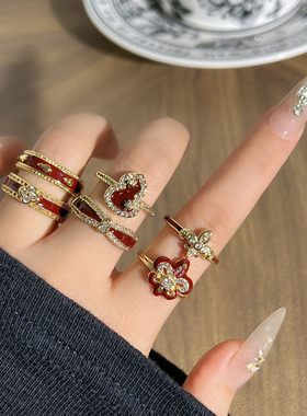 叠戴本命年红珐琅葫芦鸢尾花时尚戒指女小众冷淡风轻奢高级感指环