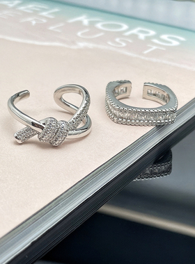 轻奢高级感小众扭结开口戒指女时尚个性精致冷淡风排钻方形指环潮