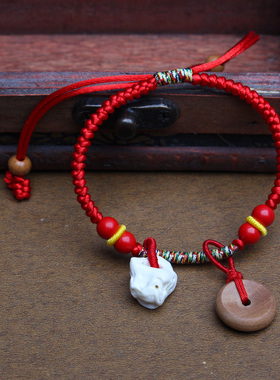 桃木编织婴儿孕妇编织红绳手链