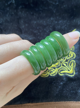 玉萌色天然和田玉碧玉戒指指环