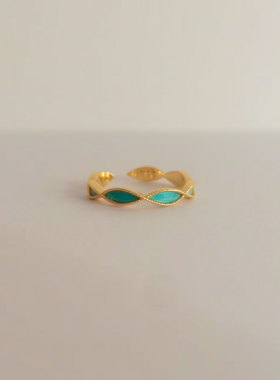 手工非遗仿点翠天然羽毛开口戒指