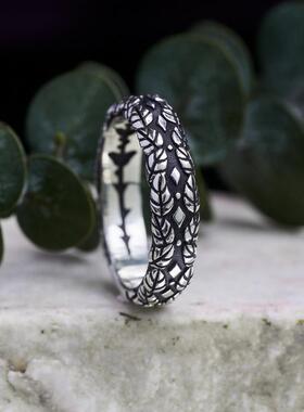 纯银波西米亚常青藤叶子雕刻戒指