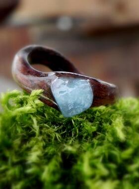 木制复古森林海蓝宝石镶嵌戒指