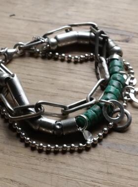 纯银波西米亚绿松石手链多股叠戴