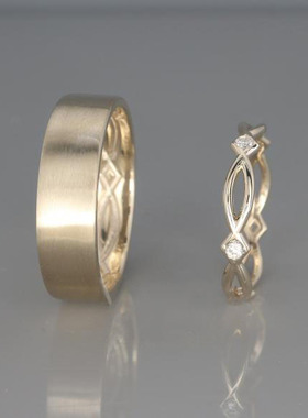 情侣14K贵族香槟金镶钻戒指对戒