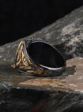 金色个性复古简约蓝锆石戒指指环