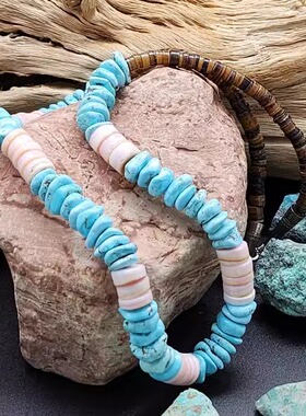 手作波西米亚蓝绿松石纯银项链