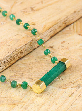 纯银黄金填充女原始祖母绿项链