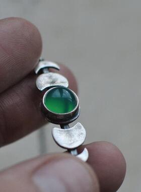 新月月亮月相绿色玛瑙凸圆手链