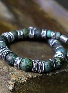 纯银一套手链天然绿松石石榴石