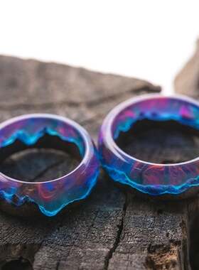 森林树脂木制结婚对戒夜光戒指