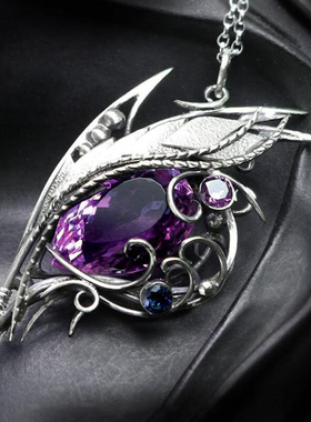 纯银紫蓝色亚历山大岩项链银丝