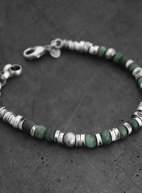 氧化纯银天然深林绿色祖母绿手链