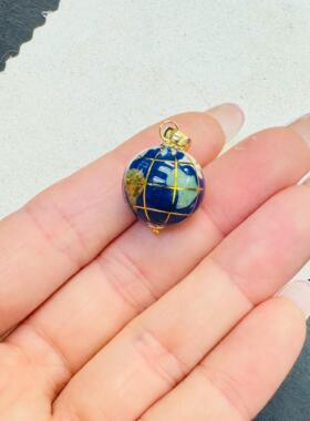 精致小巧14K金青金石地球仪吊坠