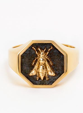 蜜蜂八角形徽章定制戒指纯银镀金