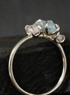 女士白金黄金海蓝宝石钻石戒指