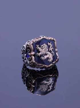 海外代购纯银雕刻戒指珍珠石复古