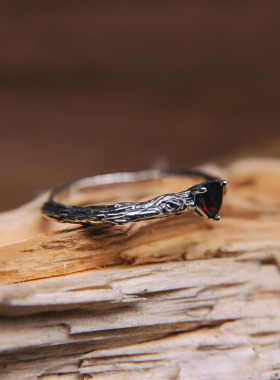 女纯银复古天然石榴石戒指宝石