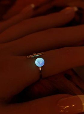 女925纯银复古彩虹玻璃泡泡戒指