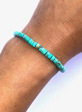 情侣纯银天然绿松石手链宝石串珠