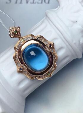 托帕石钻石18k玫瑰金吊坠